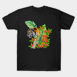 Tiger Tropical Cat Floral Palm Leaves T-Shirt